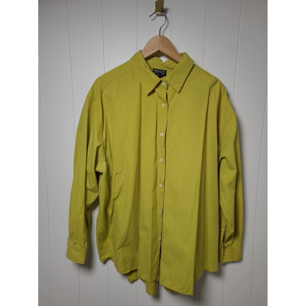 Vintage New York & Co Women's XL Colorful Button Up Blouse Top Green